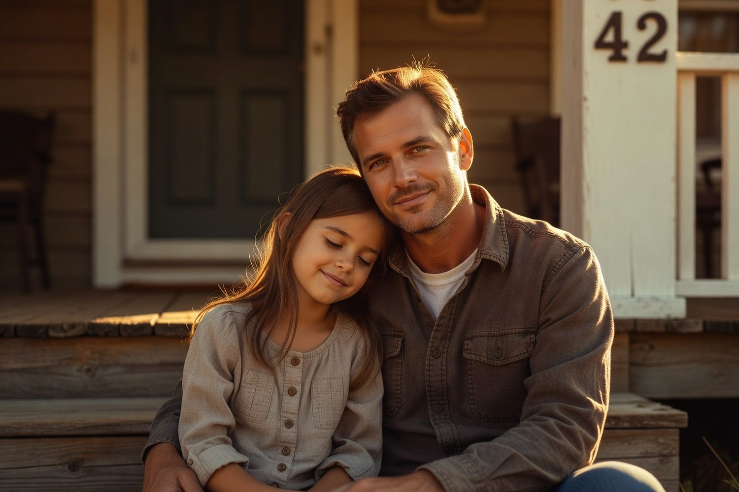 Father and daughter on their front porch representing the peace of mind home insurance provides