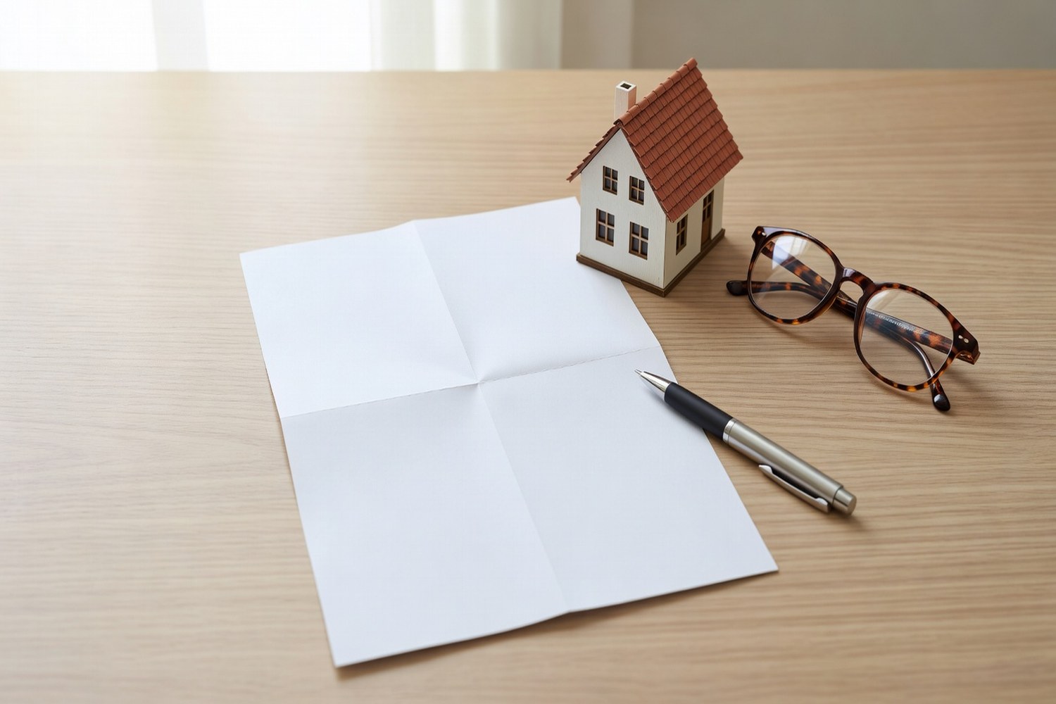Home insurance policy documents and model house representing annual coverage review