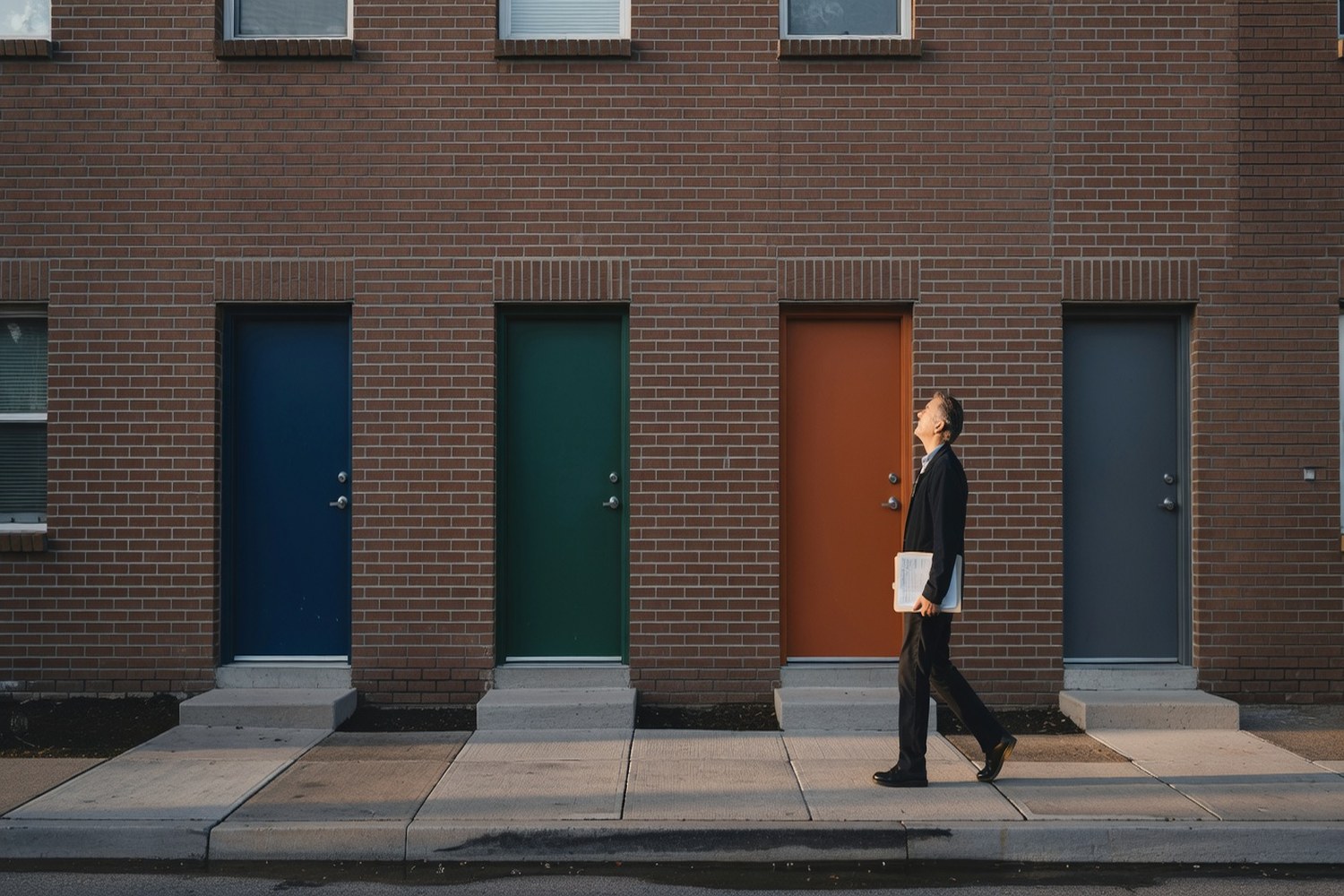 Landlord inspecting a multi-unit rental property that requires specialized landlord insurance coverage