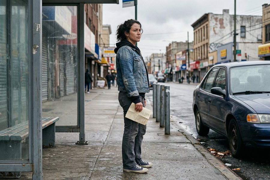 Driver reviewing SR-22 documents at a desk with insurance paperwork and laptop