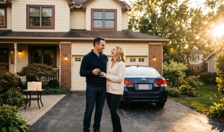 Homeowner comparing bundle home and auto insurance quotes on a laptop