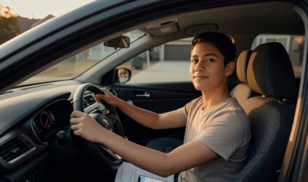 Young new driver reviewing car insurance options on a laptop