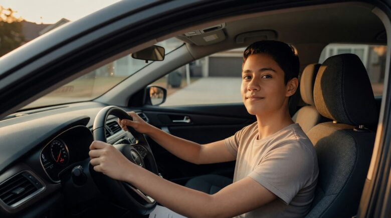 Young new driver reviewing car insurance options on a laptop