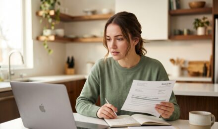 Young adult reviewing catastrophic health insurance plan documents and coverage details