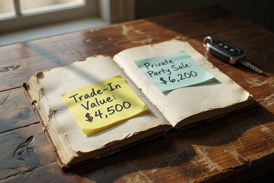 Chart showing vehicle depreciation curve over ten years from new purchase price
