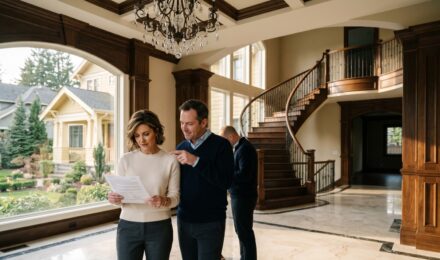Luxury high-value home with a standard vs high-value home insurance policy comparison chart