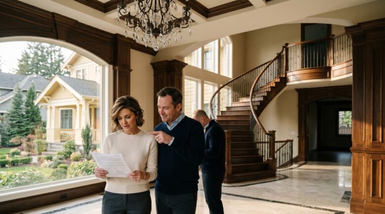 Luxury high-value home with a standard vs high-value home insurance policy comparison chart