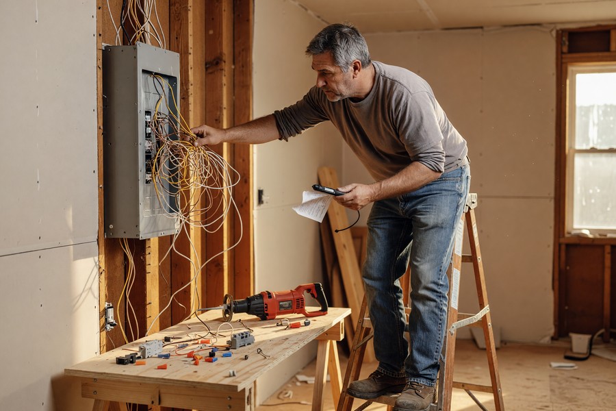 Split image showing renovated kitchen before and after with insurance policy documents overlay