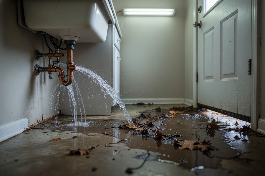 Homeowner reviewing insurance policy document at kitchen table with highlighted exclusions page