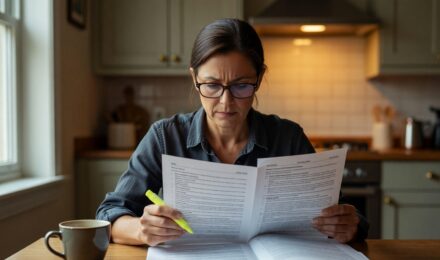 Person reviewing an insurance policy declaration page and highlighting common mistakes