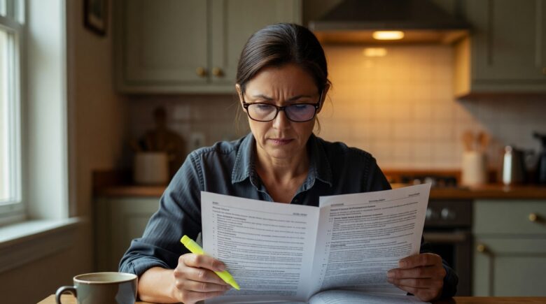 Person reviewing an insurance policy declaration page and highlighting common mistakes