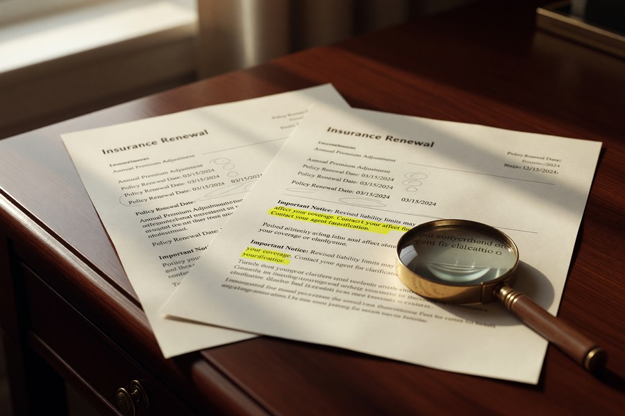 Policyholder reviewing endorsements section on a homeowners insurance declaration page renewal notice