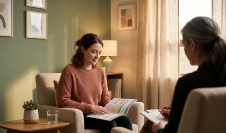 Person reviewing mental health insurance coverage details in their health plan documents