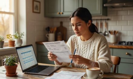 Person reviewing short term health insurance plan documents at a desk