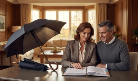Umbrella insurance policy document with liability coverage protection concept