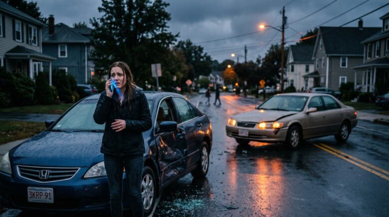 Driver exchanging insurance information after a car accident highlighting the importance of uninsured motorist coverage