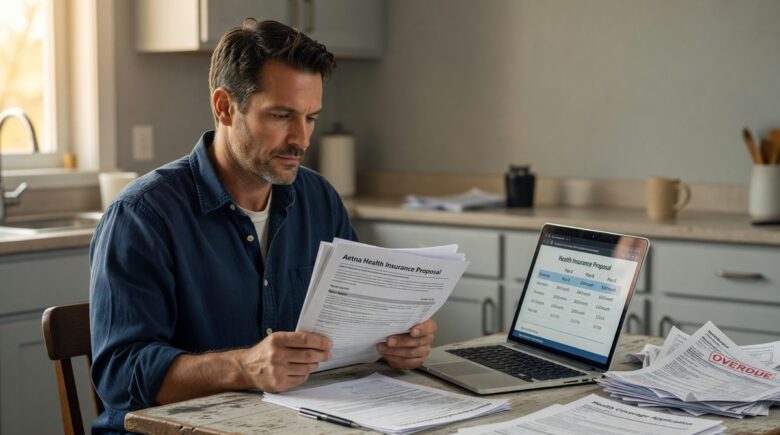 Person reviewing COBRA health insurance cost documents after leaving a job
