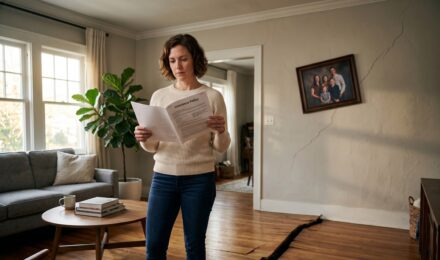Cracked home foundation illustrating the difference between earthquake insurance coverage and standard homeowners insurance