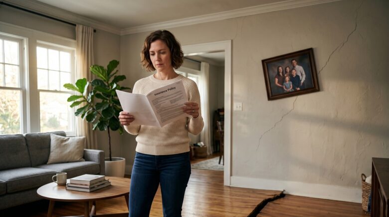 Cracked home foundation illustrating the difference between earthquake insurance coverage and standard homeowners insurance