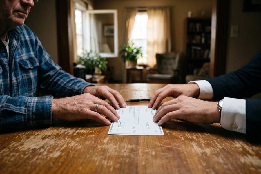 Homeowner reviewing earthquake insurance policy documents with an insurance agent at a desk