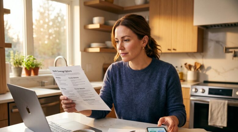 Person reviewing health insurance options on a laptop after a job loss