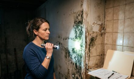 Homeowner reviewing insurance policy for mold damage and remediation coverage