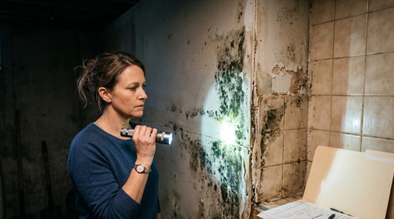 Homeowner reviewing insurance policy for mold damage and remediation coverage