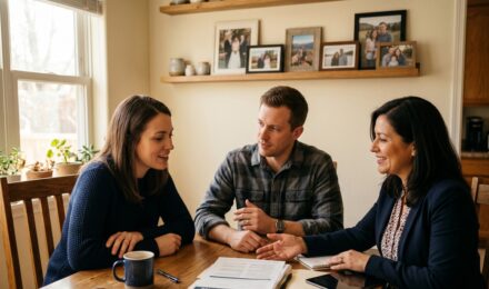 Couple reviewing insurance policies together after a major life event like marriage or divorce