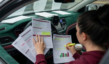 Driver reviewing car insurance quote on laptop after multiple accidents on record
