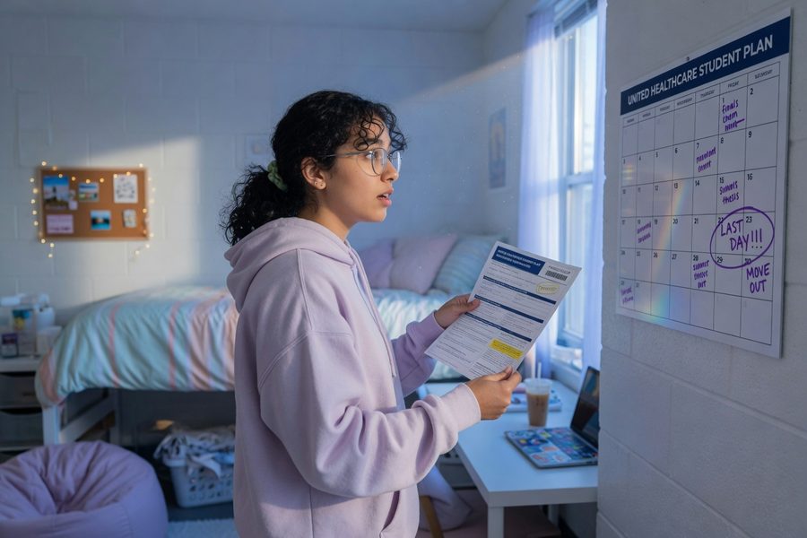 Recent college graduate comparing health insurance options on a laptop at home