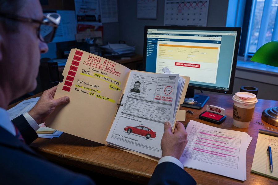 Diagram showing common triggers that push drivers and employers into assigned risk insurance pools