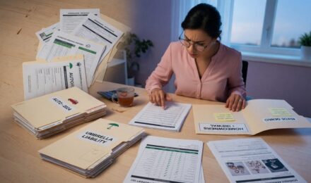 Documents showing homeowners and auto insurance policies bundled together for multi-policy discount