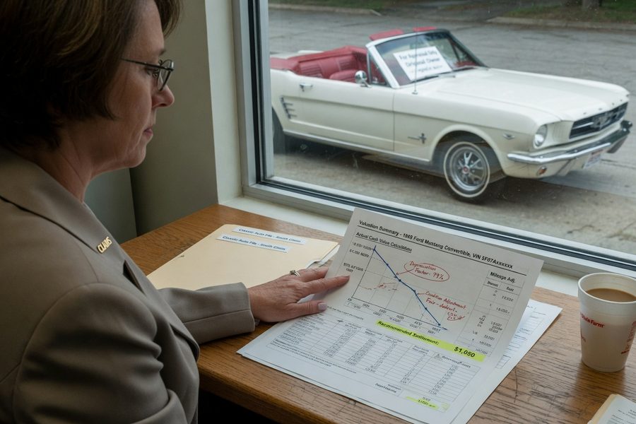Classic muscle car in enclosed garage, showing proper storage for insurance eligibility
