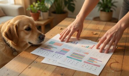 Pet owner reviewing pet insurance policy documents to compare deductibles and coverage options