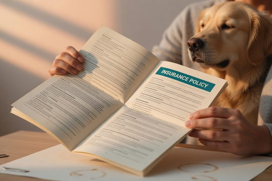 Pet owner reviewing policy document with highlighter