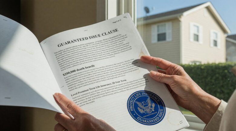 Comparison chart showing guaranteed issue term life vs. underwritten term life premiums and coverage limits