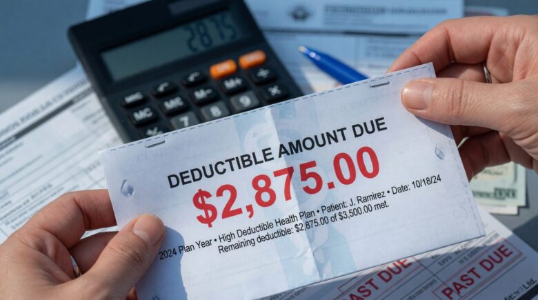 Comparison chart showing monthly premium savings versus out-of-pocket deductible costs for high-deductible health plans