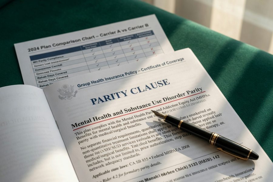 Federal parity law diagram showing mental health versus medical coverage requirements side by side