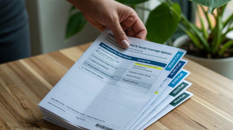 Part-time worker reviewing health insurance plan options on a laptop