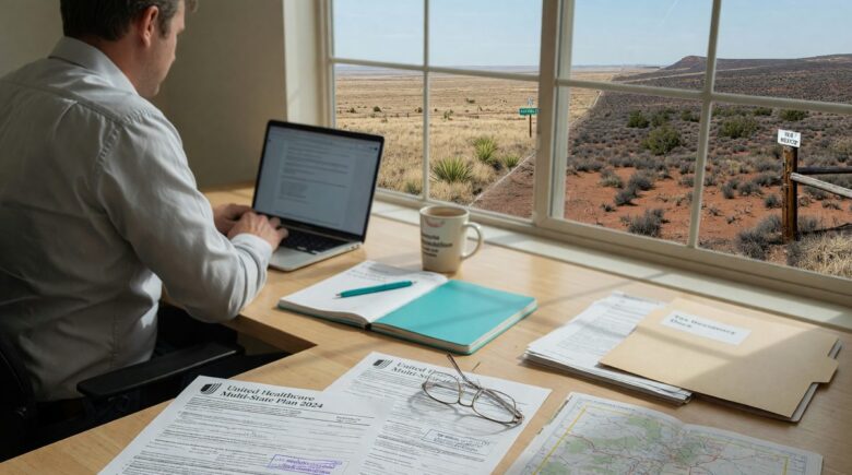 Remote worker on video call considering health insurance options across different states