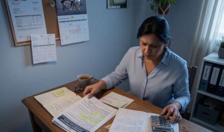 Home office workspace with camera equipment and laptop showing insurance coverage limits