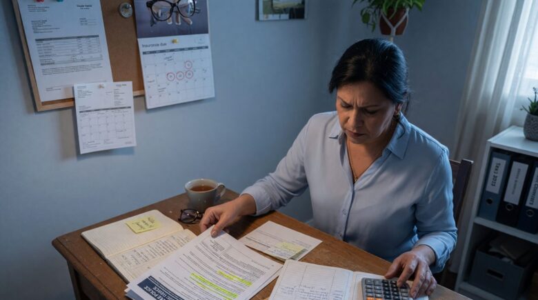 Home office workspace with camera equipment and laptop showing insurance coverage limits