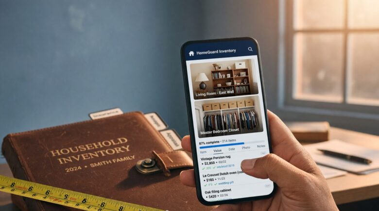 Person photographing household items and belongings for a home inventory checklist