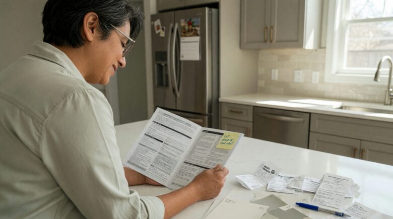 Homeowner reviewing insurance policy documents after home renovation completion