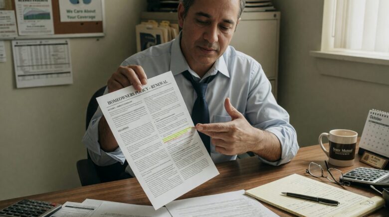 Insurance agent in office with customer discussing policy documents