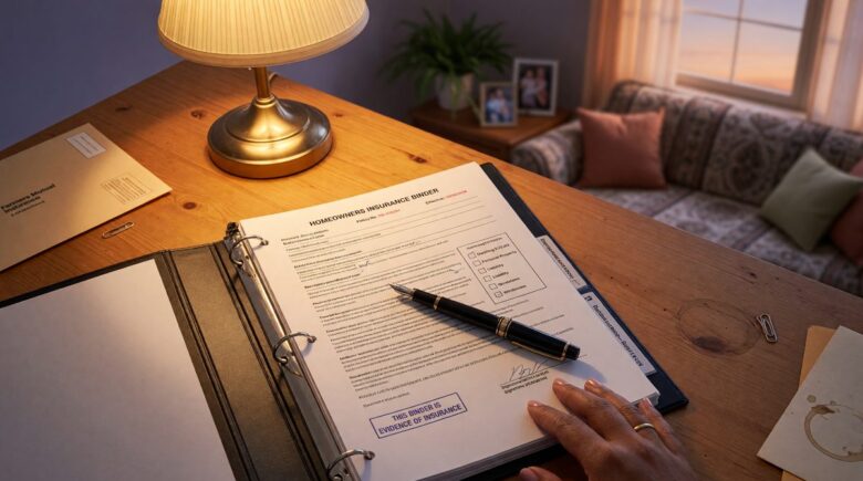 Document showing an insurance binder with coverage details and effective date