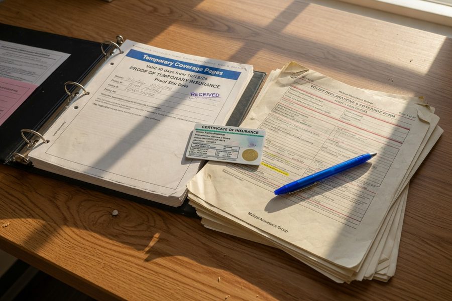 Side-by-side comparison of an insurance binder, certificate of insurance, and policy declarations page