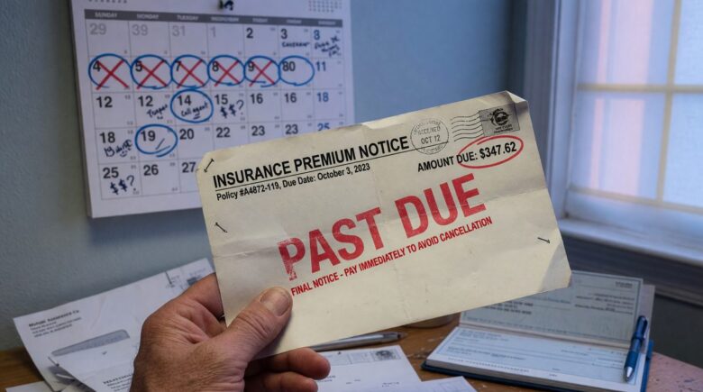 Calendar showing late insurance payment date with past due notice