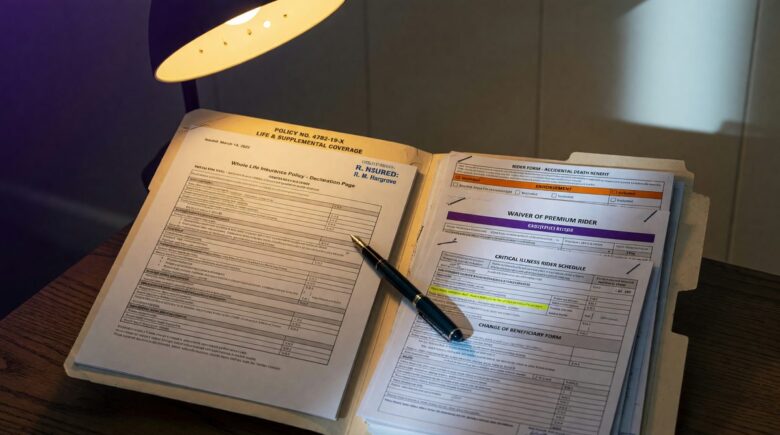 Comparison of standard insurance policy and policy with targeted riders showing coverage gaps