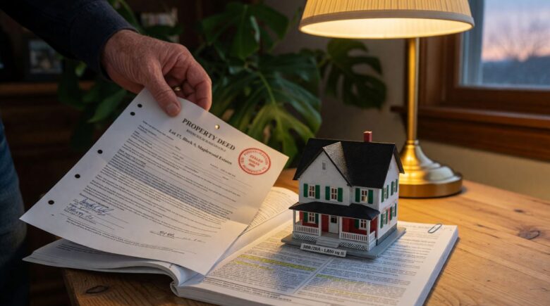Landlord reviewing rental property insurance policy documents at a desk